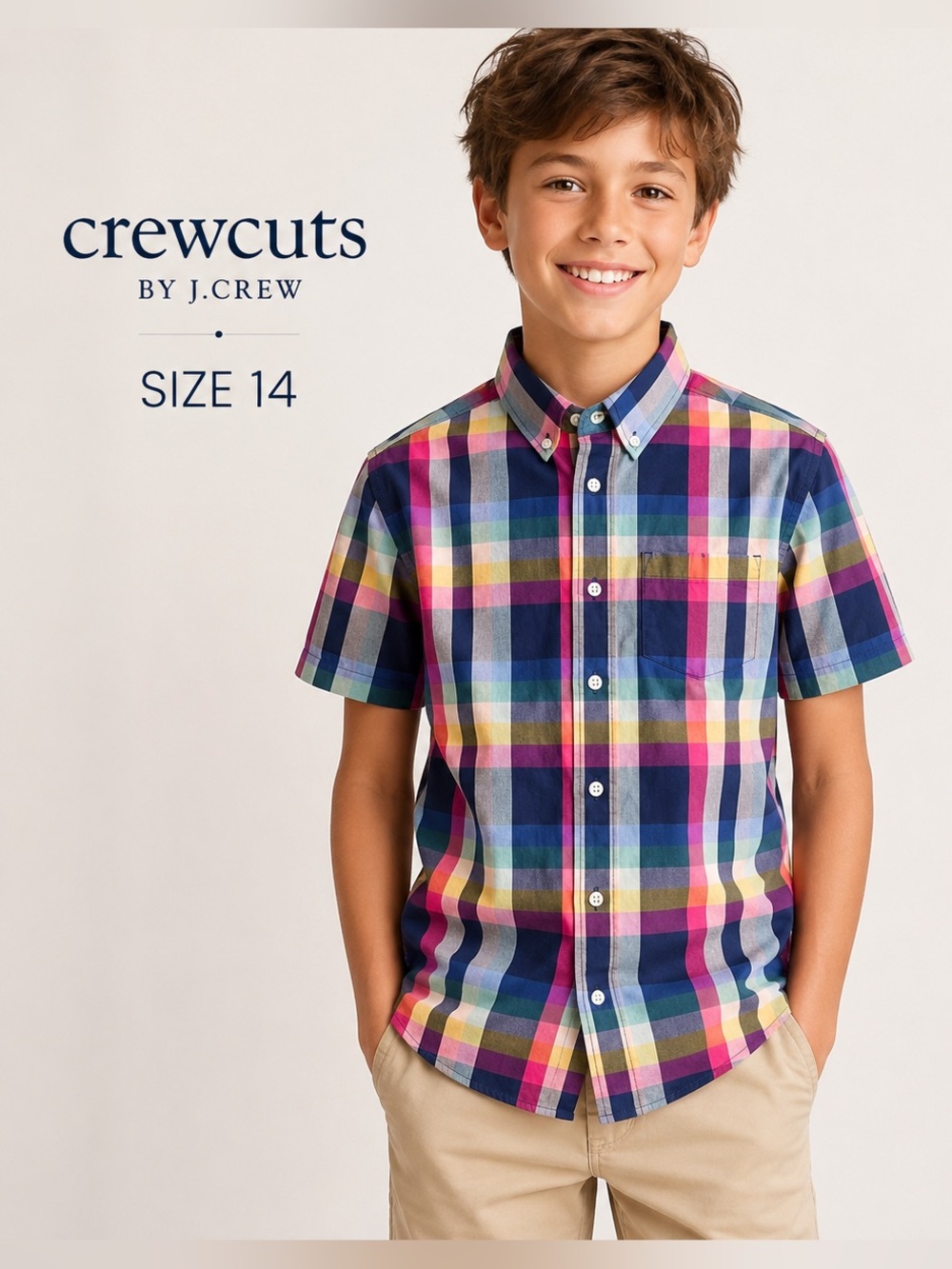 Crewcuts by J.Crew Boys Size 14 Multicolor Plaid Short Sleeve Button Down Shirt